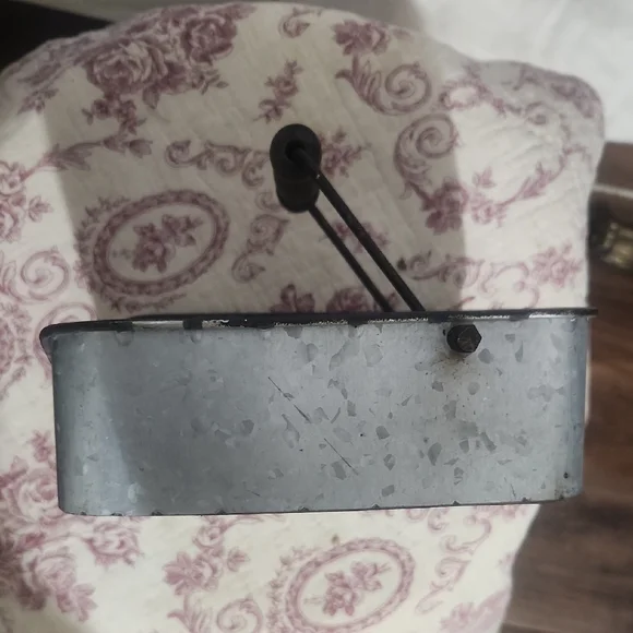 Galvanized Metal Picnic Napkin Caddy with Wooden Handle - Rustic Home Dining - Picture 5 of 7